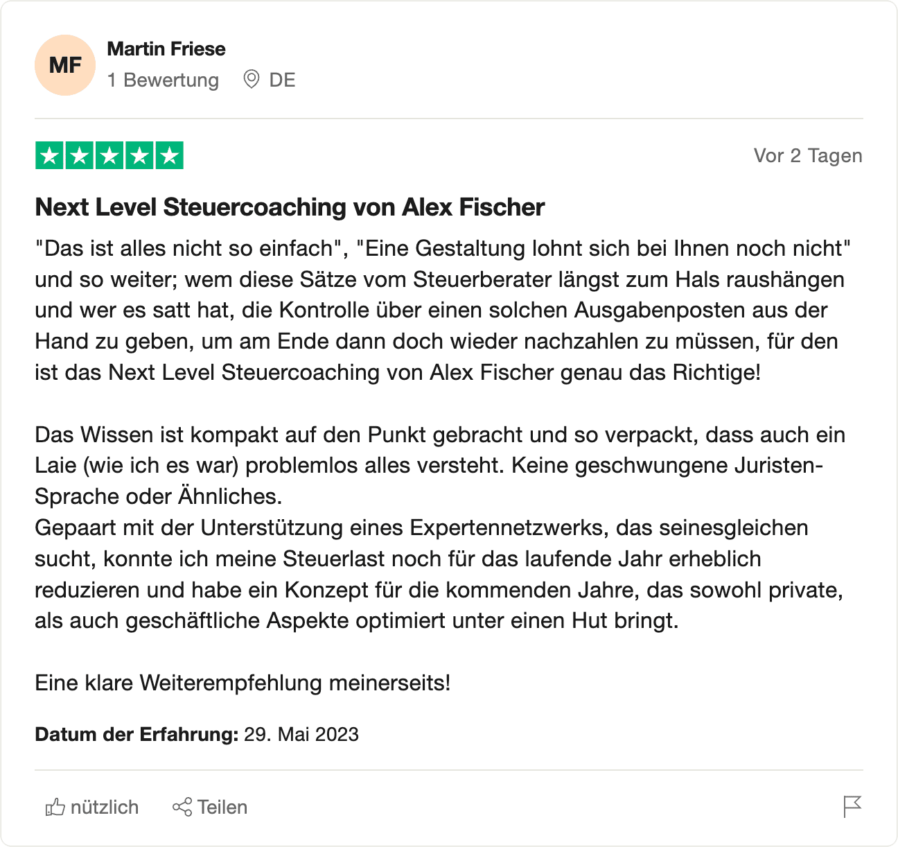 Erfahrung Alex Fischer - Steuercoaching_3